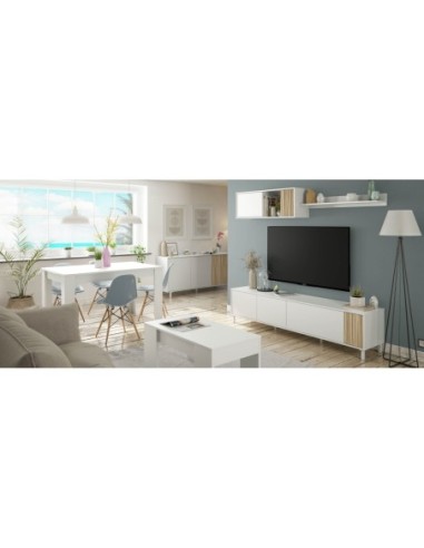 TEMPUS Salón mueble TV BLANCO ARTIK/NATUR
