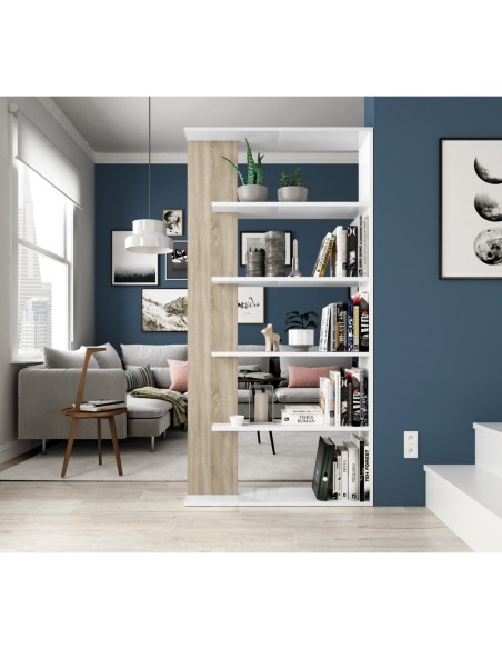 LORAS Estantería BLANCO ARTIK/ROBLE CANADIAN