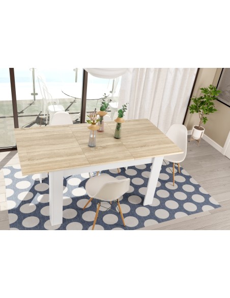 PRACTICO Mesa de comedor 90x140-190 EXTENSIBLE ROBLE CANADIAN/BLANCO ARTIK