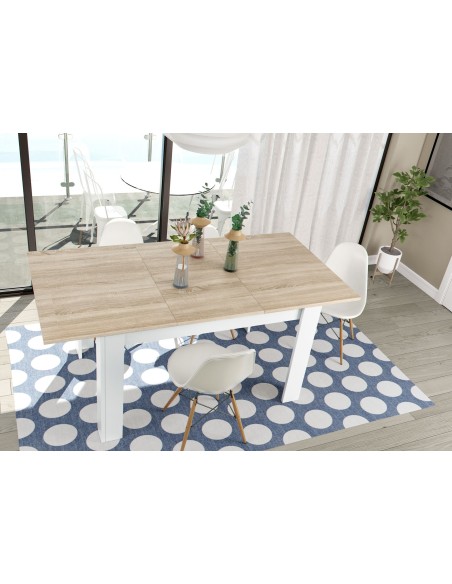 PRACTICO Mesa de comedor 90x140-190 EXTENSIBLE ROBLE CANADIAN/BLANCO ARTIK