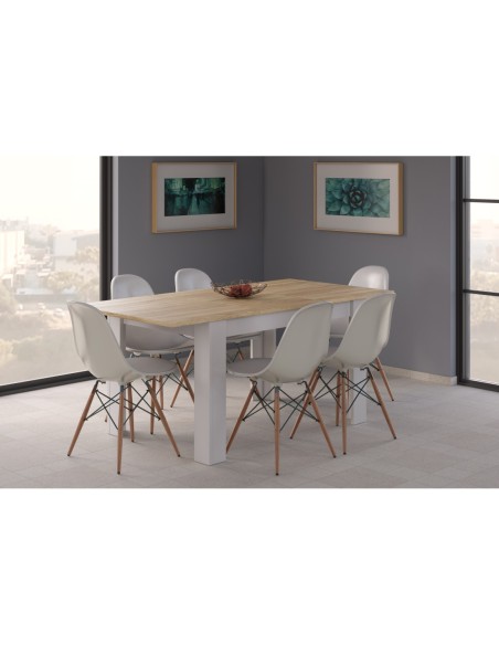 PRACTICO Mesa de comedor 90x140-190 EXTENSIBLE ROBLE CANADIAN/BLANCO ARTIK