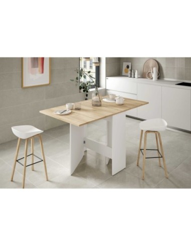 VOLARE Mesa cocina alas abatibles 31-140cm ROBLE CANADIAN/BLANCO ARTIK