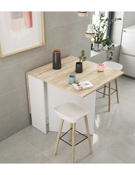 VOLARE Mesa cocina alas abatibles 31-140cm ROBLE CANADIAN/BLANCO ARTIK