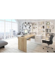 STYLE Mesa despacho con buc (reversible) ROBLE CANADIAN/BLANCO ARTIK