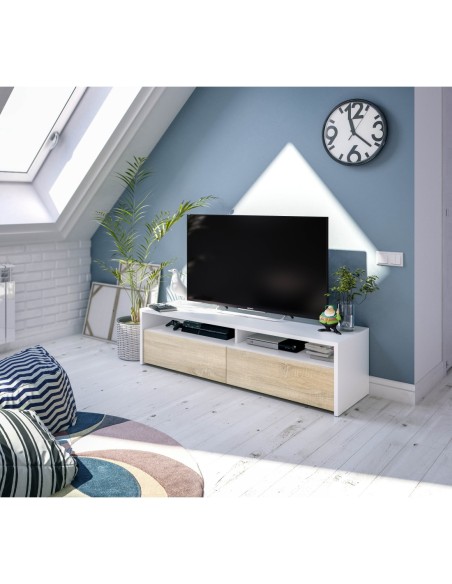TOKIO Mueble TV 2 puertas BLANCO ARTIK/ROBLE CANADIAN