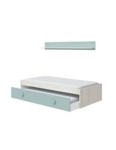 ENJOY Cama NIDO JUVENIL (SIN somier + 1 cajón-cama + ESTANTERIA)(camas 190x90) BLANCO ALPES/VERDE ACQUA