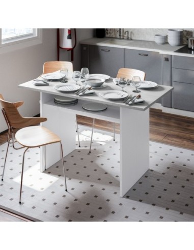 OGGI Mesa consola desplegable 35-70 BLANCO ARTIK/CEMENTO