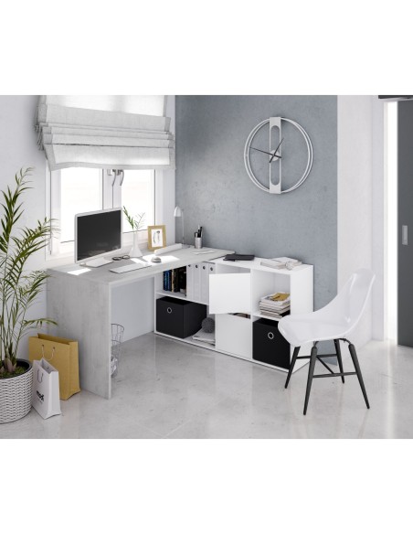 OFFICE Mesa escritorio con buc  BLANCO ARTIK/CEMENTO