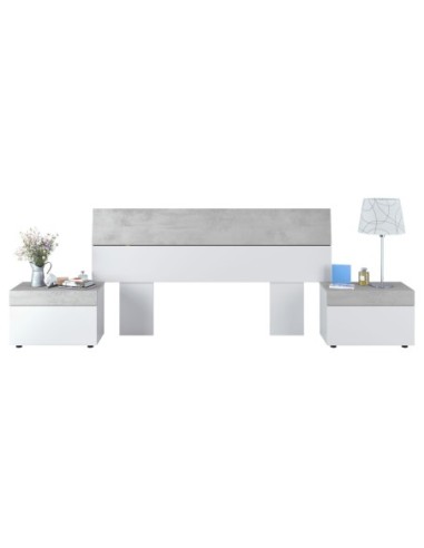 Cabezal + 2 mesitas 1 cajón  BLANCO ARTIK/CEMENTO
