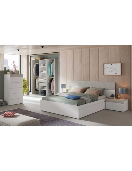 Cabezal + 2 mesitas 1 cajón  BLANCO ARTIK/CEMENTO