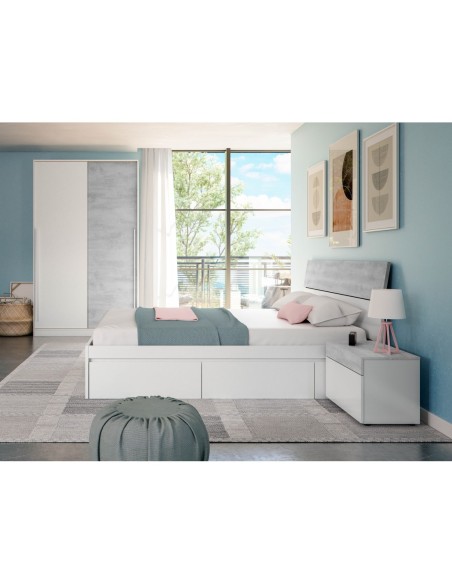 Cabezal + 2 mesitas 1 cajón  BLANCO ARTIK/CEMENTO