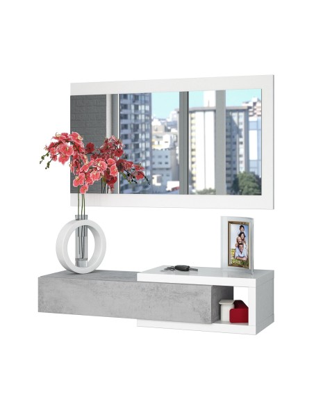 ENZO Recibidor 1c + espejo CEMENTO/BLANCO ARTIK