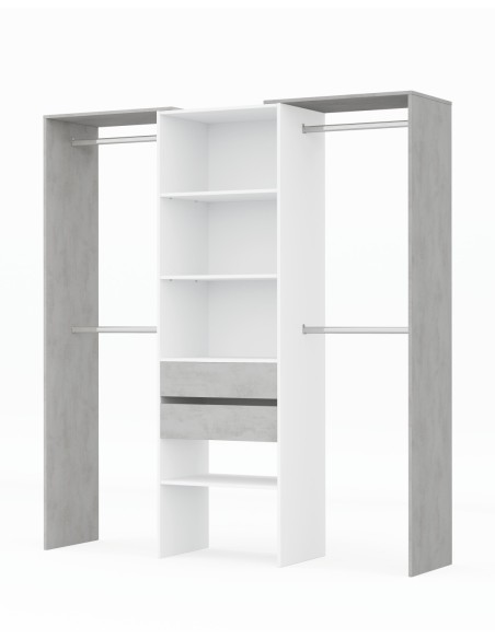 TIDY Armario-Vestidor con estantería 2,02x60cm + 4 barras BLANCO ARTIK/CEMENTO