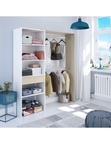 HERA Armario-Vestidor con estantería 60cm + 2 barras ROBLE/BLANCO