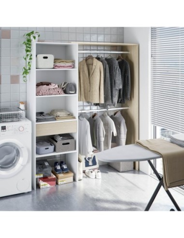 HERA Armario-Vestidor con estantería 60cm + 2 barras ROBLE/BLANCO