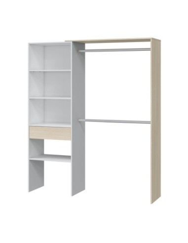 HERA Armario-Vestidor con estantería 60cm + 2 barras ROBLE/BLANCO