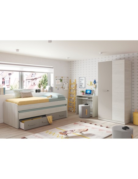 ARES PLUS Cama doble + 2 cajones con somier (colchones 190x90 - 180x90) BL.ALPES/BASALTO