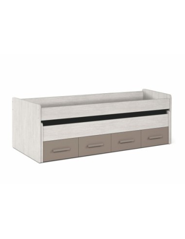 ARES PLUS Cama doble + 2 cajones con somier (colchones 190x90 - 180x90) BL.ALPES/BASALTO