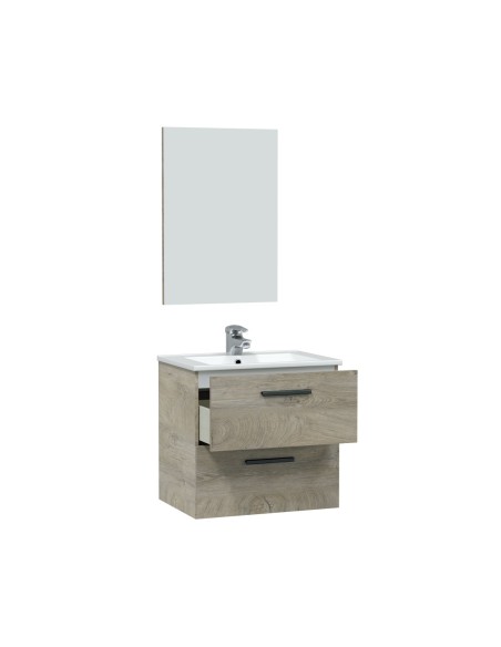 NOA 60 Mueble 60 2c susp.+ espejo + LAVABO ROBLE ALASKA