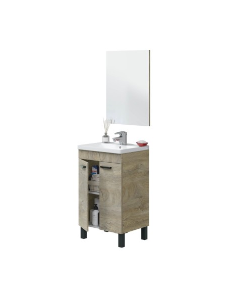 ESSENS Mueble 50  2p + espejo + LAVABO ROBLE ALASKA